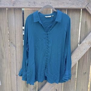 Soft Surroundings Teal Button-Front Blouse